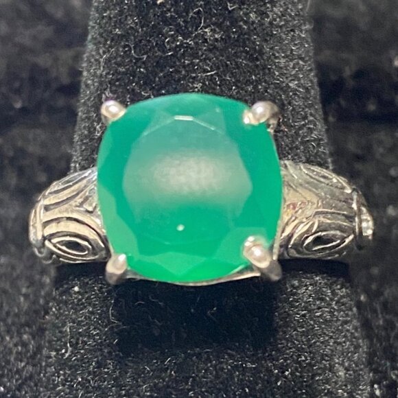 Ring Size 8 Green Onyx Sterling Silver Stamped 925 Vintage Jewelry - Picture 1 of 13